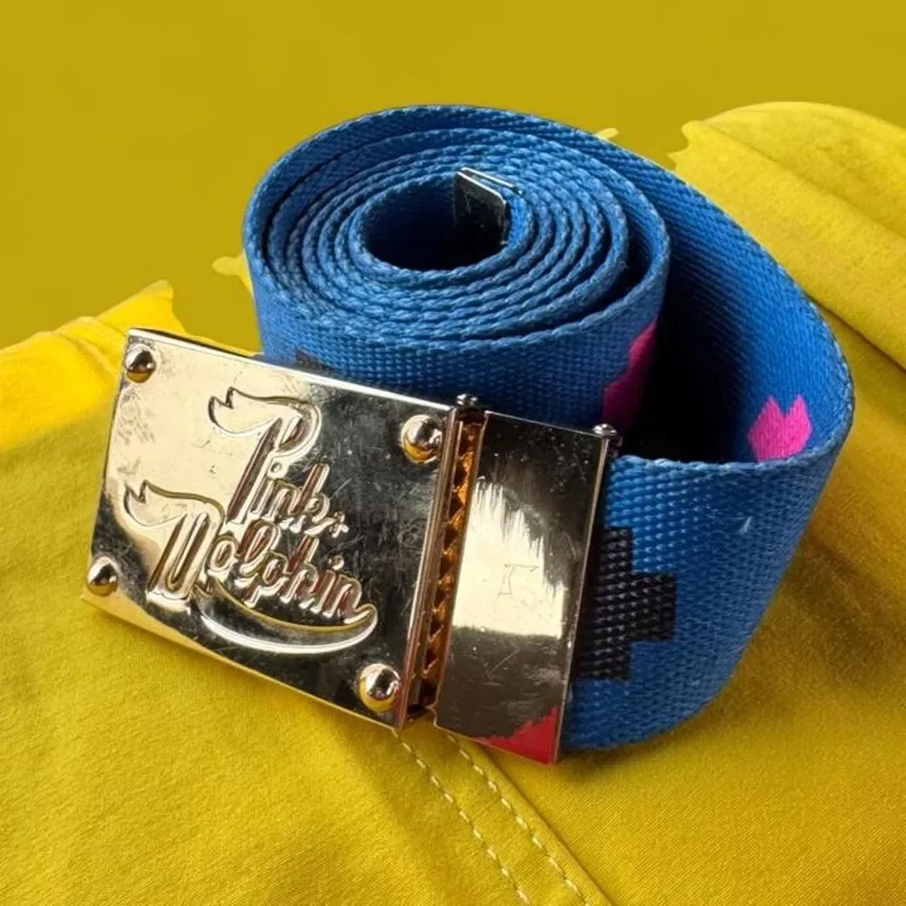 Pink Dolphin Duck Canvas Blue with Pink & Black Cross Colorful Adjustable Belt